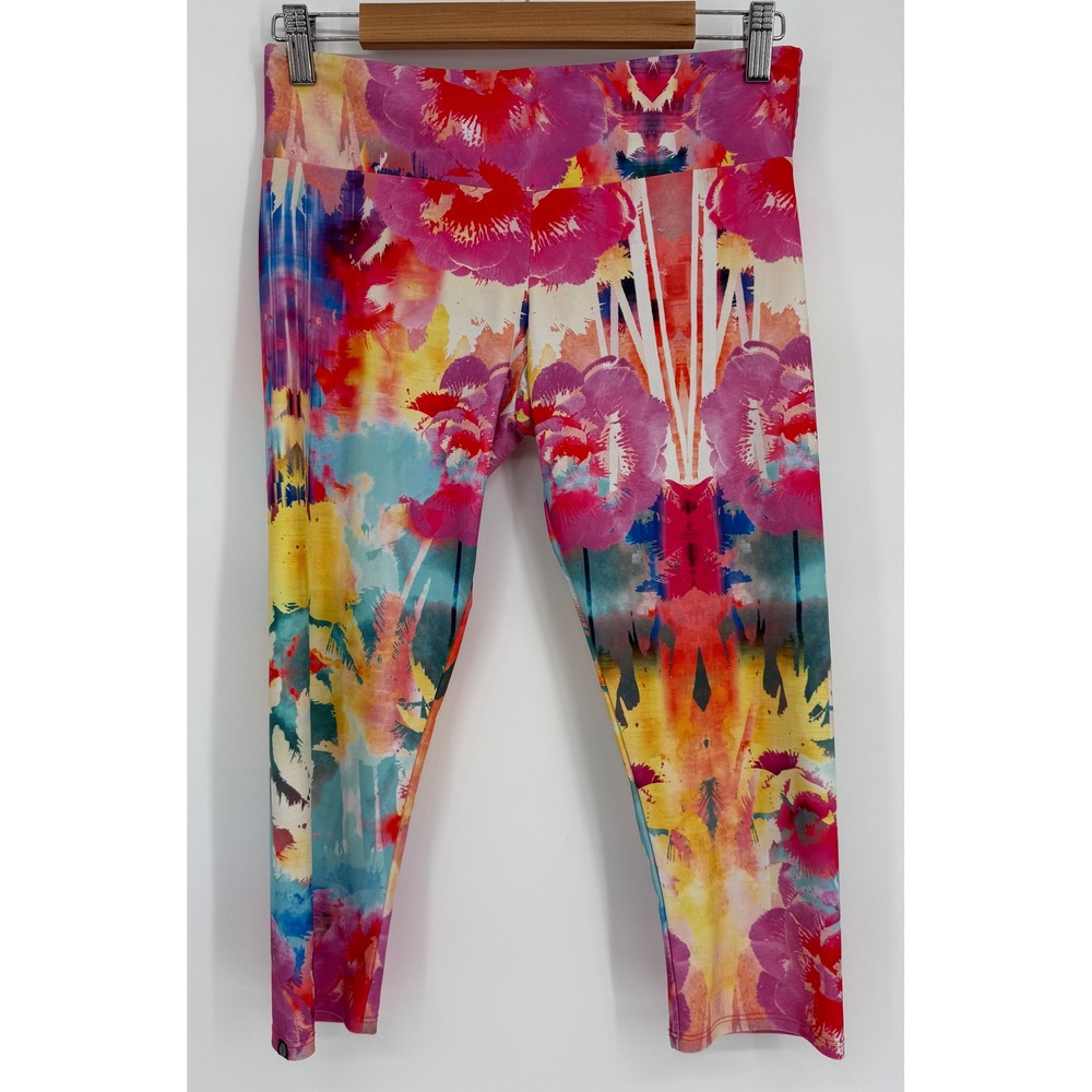 Onzie Womens Floral Abstract Multi Color‎ High Rise Cropped Yoga Leggings Sz M/L
